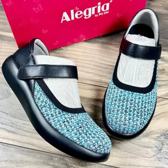 NIB Alegria by PG Lite 39 9 Olivia Comfort Mary Jane Flats Shoes Black Multi - Picture 1 of 10
